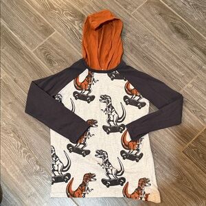 Boys soft Deux par Deux Dinosaur Skateboard raglan Hoodie longsleeve tee size 12